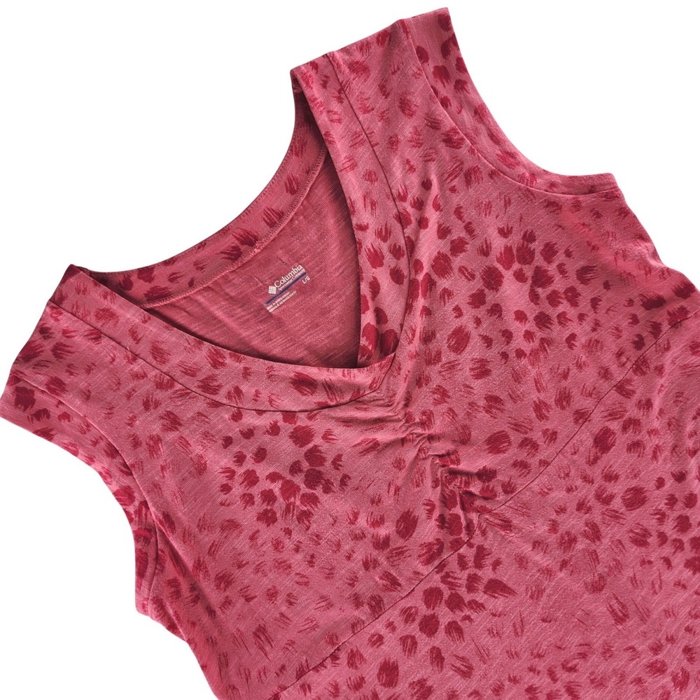 Columbia Dress Womens Large Pink Abstract Print Sleeveless V-Neck Slub Knit